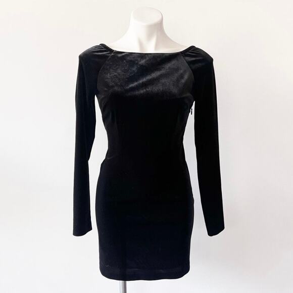 MARCIANO Velvet Corset Lace Up Bodycon Mini Dress Long Sleeve Black Women's S‎ - Picture 2 of 12